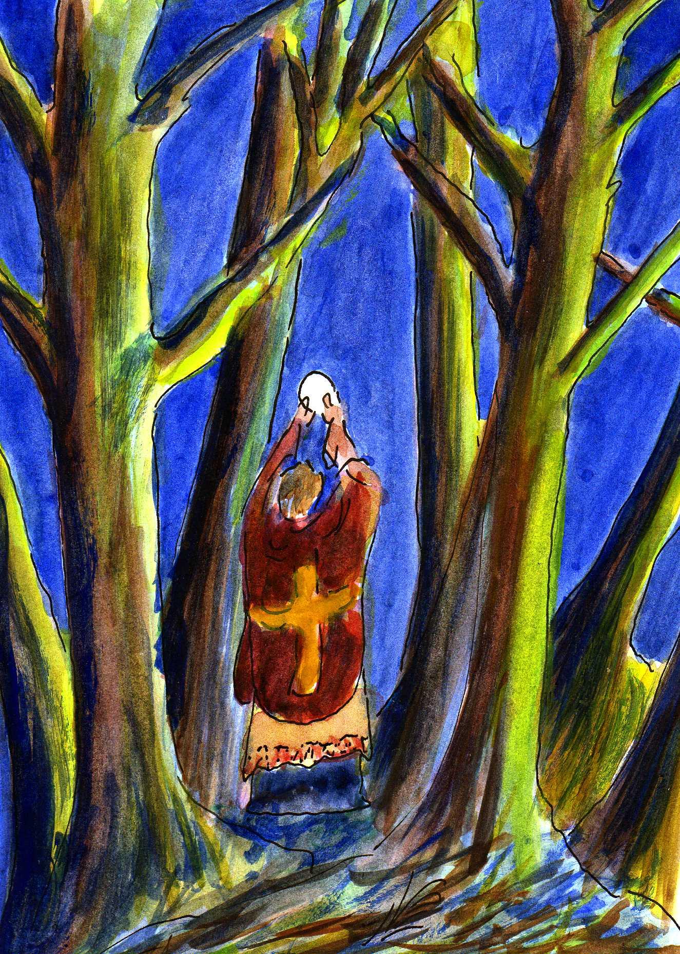 priester in het bos